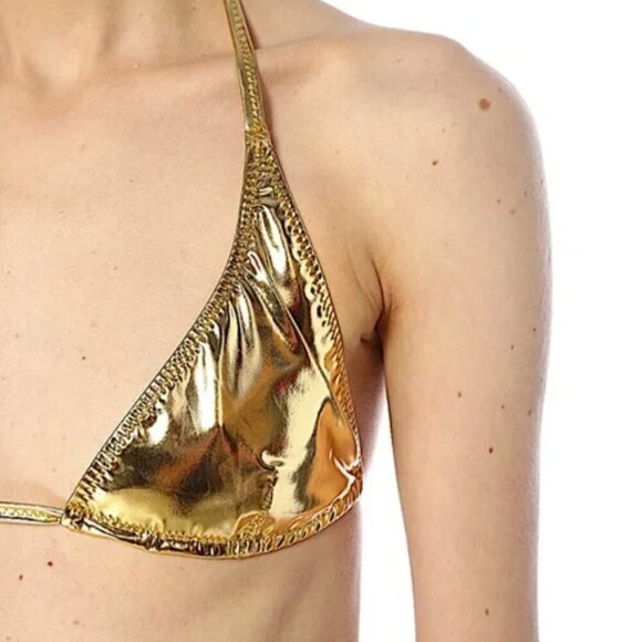 Lisa Marie Fernandez Metallic Gold Triangle Halter String Bikini  NWT - Picture 4 of 7